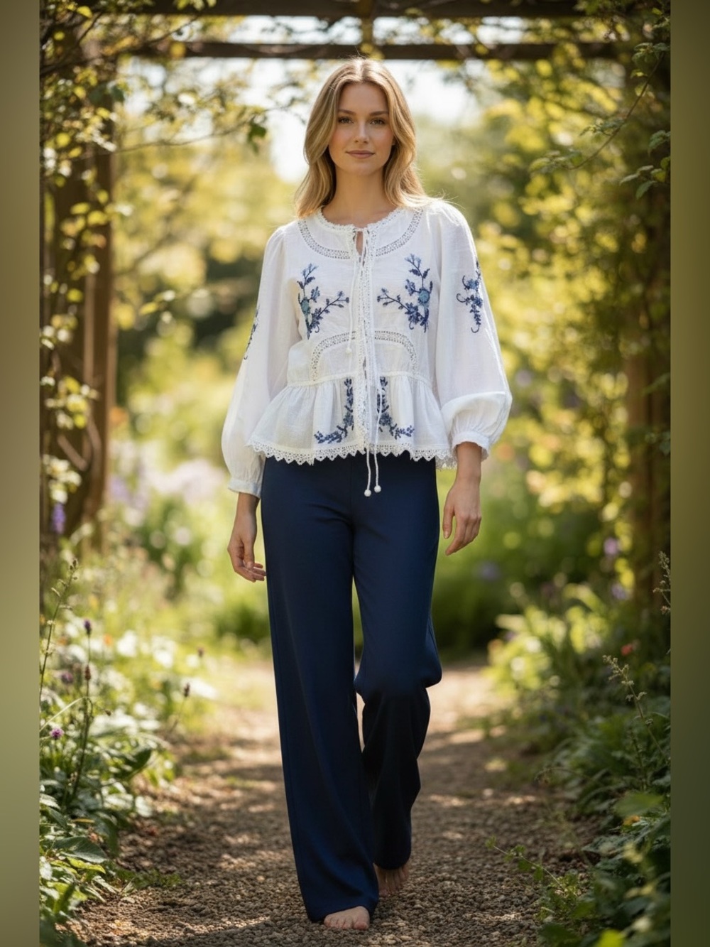 JENNIFER & GRACE White/Blue Boho Embroidered Crochet Top Jacket XS NWT Cottage - Picture 14 of 14